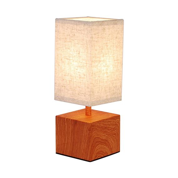 FS EL Lampe à poser E14 Max.40W abat-jour Lin Blanc - pieds Bois foncé- cable PVC L.120cm avec inter. Noi