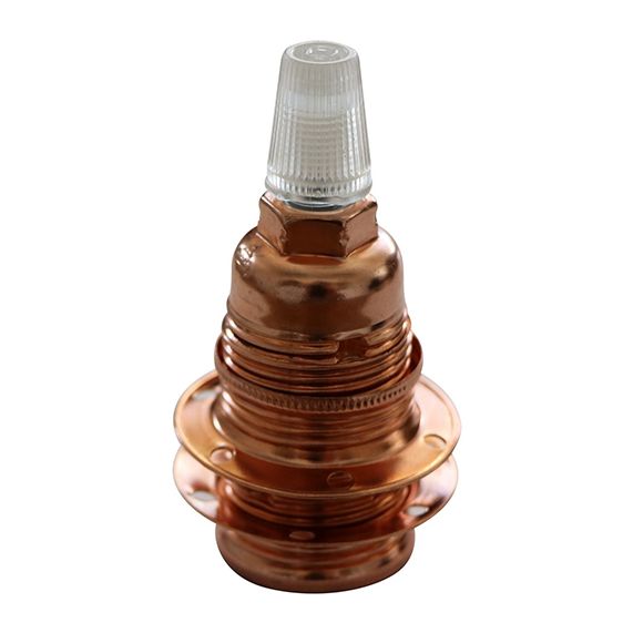 Douille E14 Filetée Acier Cuivré Avec Terre Arrêt Câble 2 Bagues