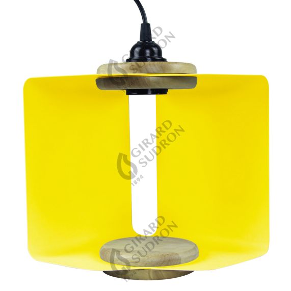 Suspension E27 abat-jour métal pliable av. fiche et inter. L.2m jaune
