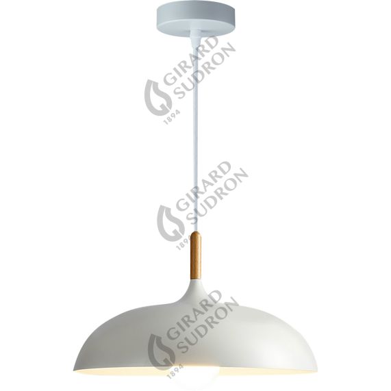 Suspension E27 Max.60W abat-jour Alu Blanc Mat et Bois clair extérieur / Blanc intérieur cable PVC L.150cm Blanc