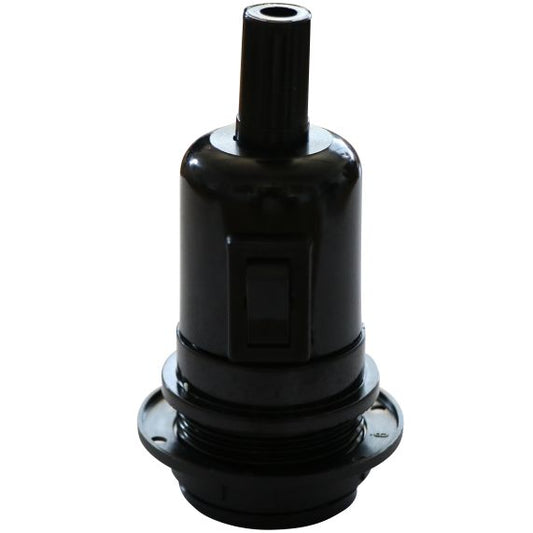 Douille Interrupteur E27 Bakélite à Portée Noire Avec Bague et Arrêt de Câble