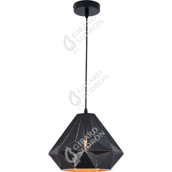 Suspension E27 abat-jour métal Noir extérieur/ Doré intérieur cable PVC L.100cm