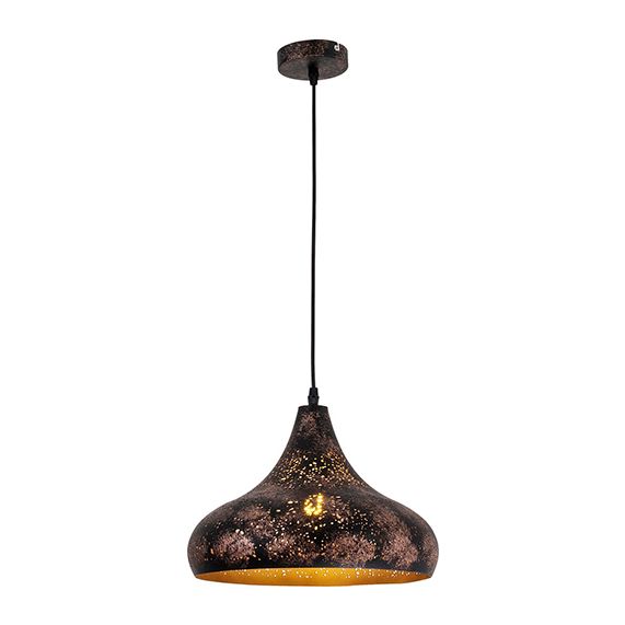 FS EL Suspension E27 abat-jour métal Effet Rouillé extérieur/ Doré intérieur cable PVC L.100cm