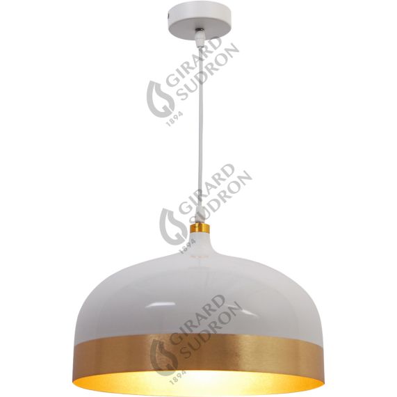 Suspension E27 Max.40W abat-jour Metal Blanc liseré Doré extérieur / Doré intérieur cable PVC L.100cm Blanc