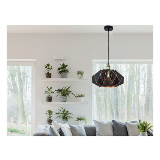 FS EL Suspension E27 abat-jour métal Noir extérieur/ Doré intérieur cable PVC L.100cm