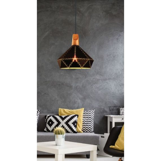 FS EL SUSPENSION E27 MAX.60W ABAT-JOUR NOIR ET BOIS CLAIR EXTÉRIEUR /