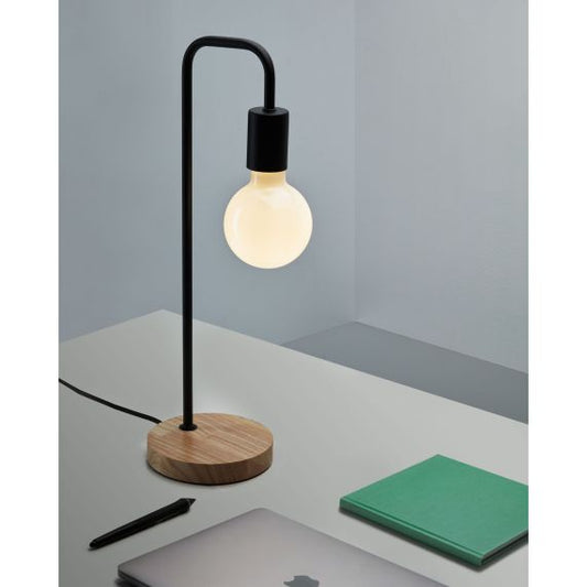 FS Lampe à poser E27 Max.60W Noir - pieds Bois clair - cable PVC L.200cm avec inter. Noir