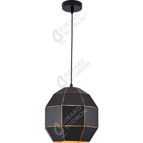 Suspension E27 abat-jour métal Noir extérieur/ Doré intérieur cable PVC L.100cm