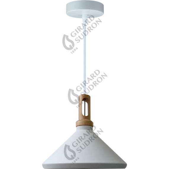 Suspension E27 Max.60W abat-jour Alu Blanc Mat et Bois clair extérieur / Blanc intérieur cable PVC L.150cm Blanc