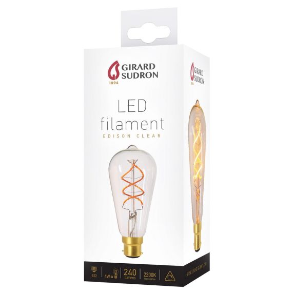 Edison Filament LED TWISTED 4W B22 2200K 240lm Dim. Cl.