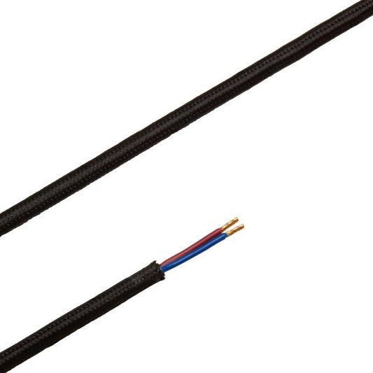 Câble Textile Rond 2x0,75mm2 Double Isolation Noir 2 Mètres
