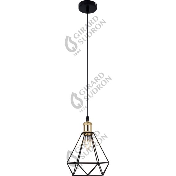 Suspension E27 Douille Dorée abat-jour métal Noir cable PVC L.100cm