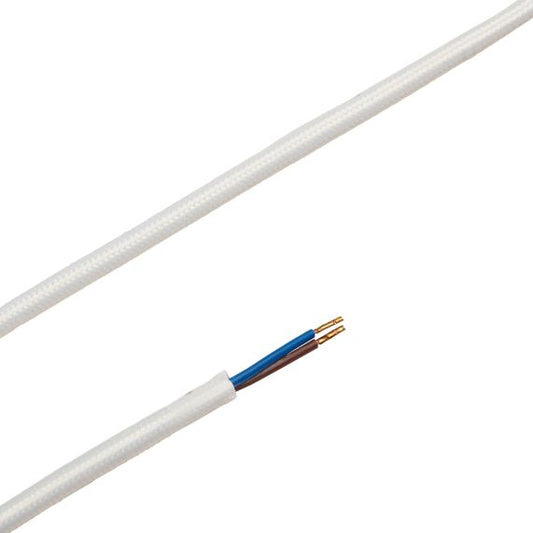 Câble Textile Rond 2x0,75mm2 Double Isolation Blanc 2 Mètres