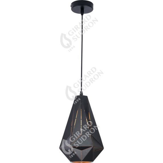 Suspension E27 abat-jour métal Noir extérieur/ Doré intérieur cable PVC L.100cm