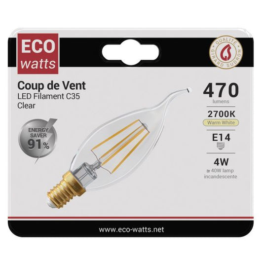 FS Ecowatts - Flamme CDV Filament LED 4W E14 Claire 2700K blister 3125469986669