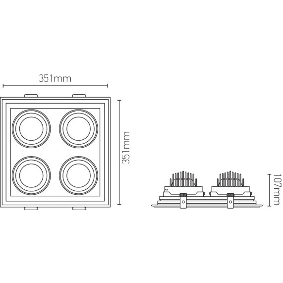FS Jay - Spots encastrés multiples LED 351x351x107 enc.325x325 4x30W4000K 10800lm 36° blanc