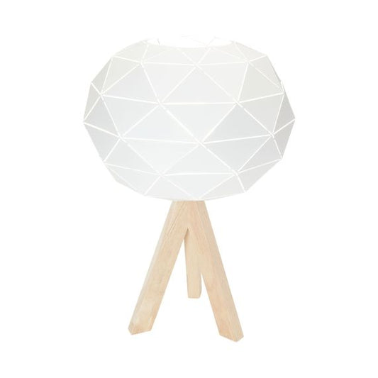 Lampe à poser E27 Max.60W abat-jour Blanc extérieur / intérieur - pieds Bois clair - cable PVC L.200cm avec inter. Blanc