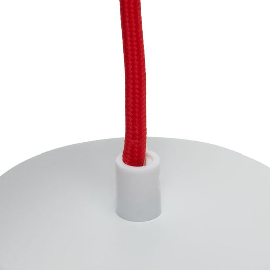 Suspension E27 Béton Blanc + Câble 2 Mètres Textile Rouge + Pavillon Acier Blanc