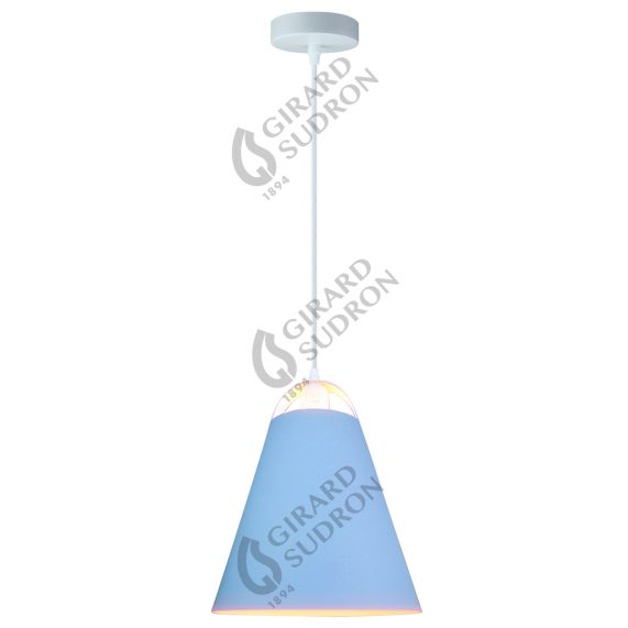 Suspension E27 Max.60W abat-jour Bleu extérieur / Blanc intérieur cable PVC L.150cm Blanc