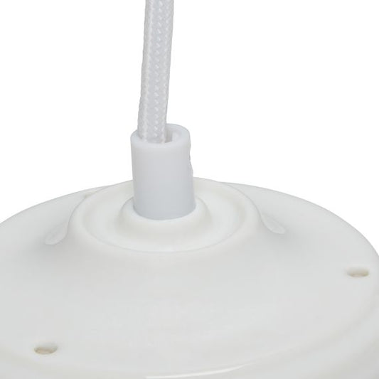 Suspension Douille E27 et Pavillon Céramique Blanche + Câble Textile Blanc 1 Mètre