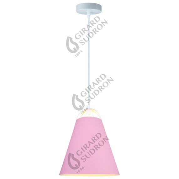 Suspension E27 Max.60W abat-jour Rose extérieur / Blanc intérieur cable PVC L.150cm Blanc