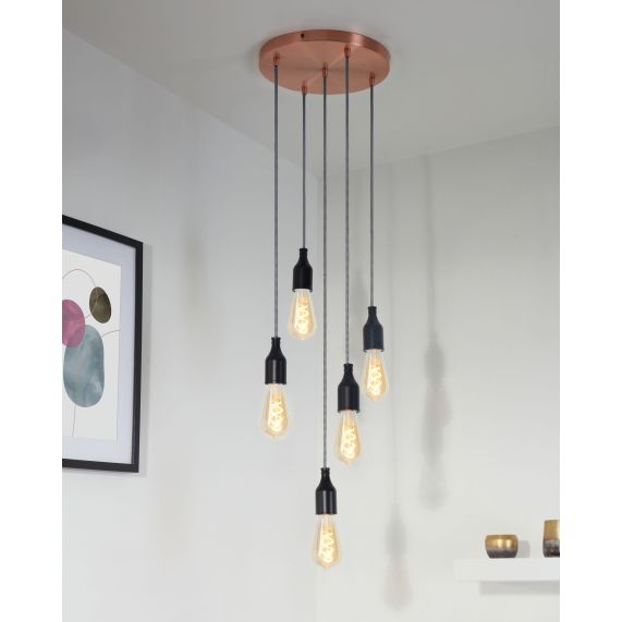 Plafonnier Acier D.300mm Cuivre 5 Sorties + Arrêts Pour Câbles D.6mm EAN 3125461875749