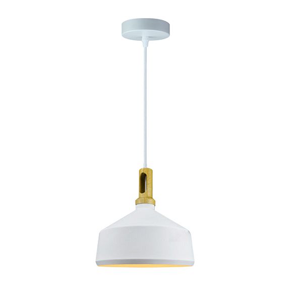 FS EL Suspension E27 Max.60W abat-jour Alu Blanc Mat et Bois clair extérieur / Blanc intérieur cable PVC L