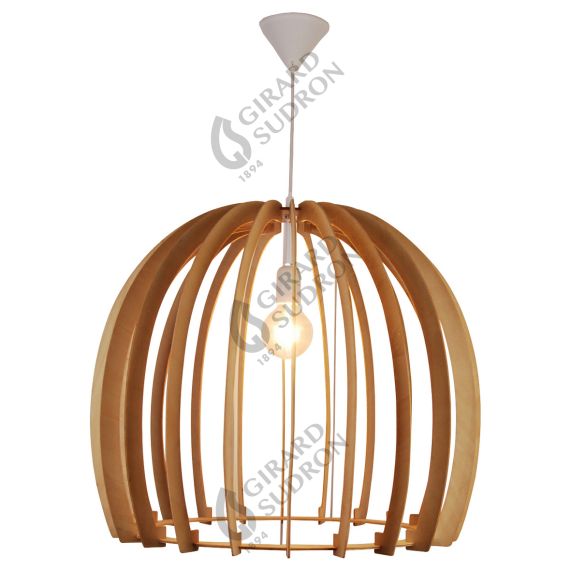 Suspension E27 Max.40W abat-jour Bois extérieur / intérieur cable PVC L.100cm Blanc