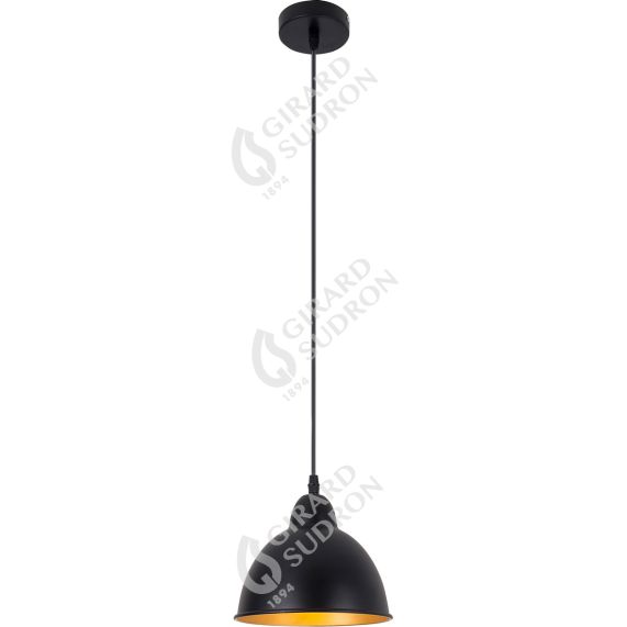 Suspension E27 abat-jour métal Noir extérieur/ Doré intérieur cable PVC L.100cm