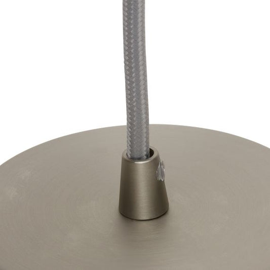 Suspension Douille Cylindre Filetée E27 et Pavillon Acier Gris Clair Métallisé + Câble Textile Gris 2 Mètres