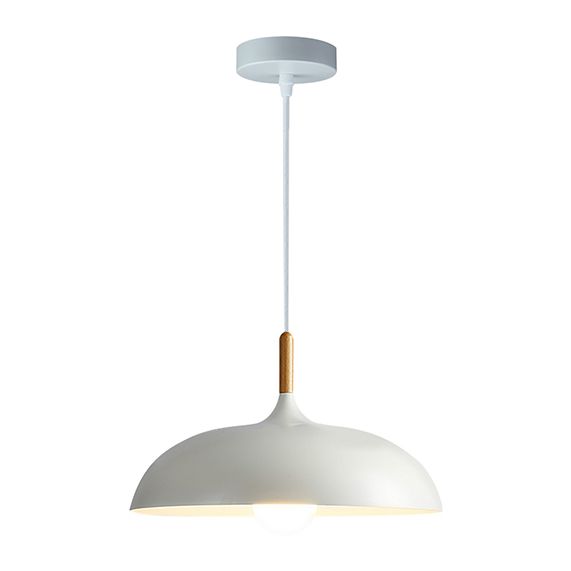 FS EL Suspension E27 Max.60W abat-jour Alu Blanc Mat et Bois clair extérieur / Blanc intérieur cable PVC L