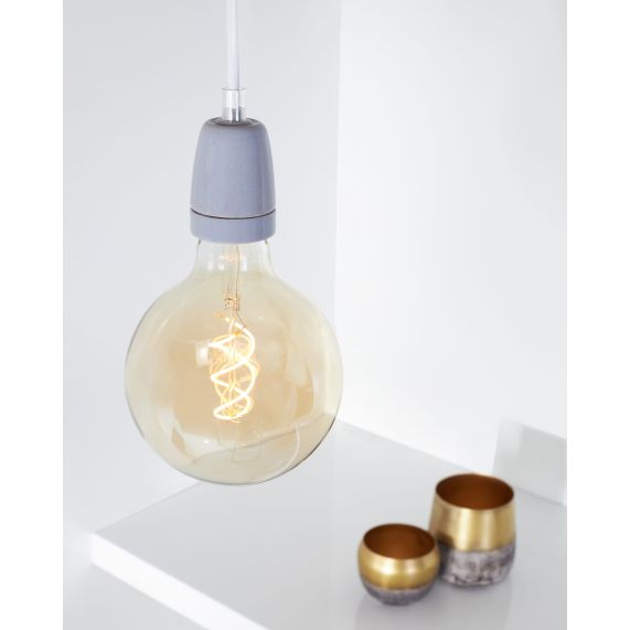 Suspension Douille E27 et Pavillon Céramique Grise + Câble 2 Mètres Blanc