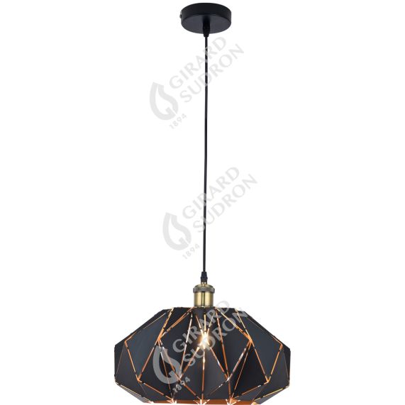 Suspension E27 abat-jour métal Noir extérieur/ Doré intérieur cable PVC L.100cm