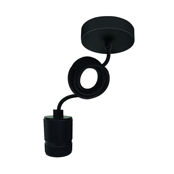 Suspension Noire Pavillon et Douille E27 Acier Câble textile Noir