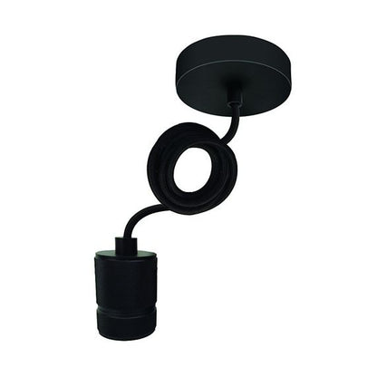 Suspension Noire Pavillon et Douille E27 Acier Câble textile Noir