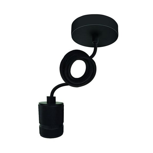 Suspension Noire Pavillon et Douille E27 Acier Câble textile Noir