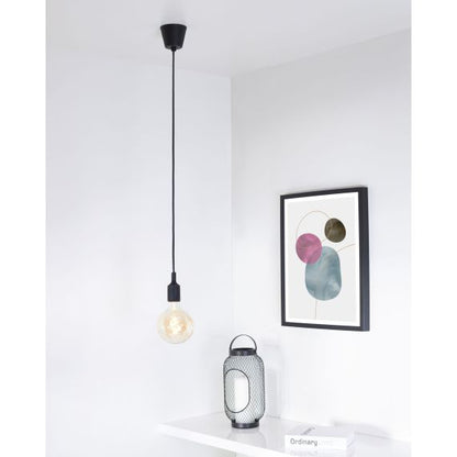 Suspension Douille E27 et Pavillon Silicone Noir + Câble Textile Noir 80 Cm
