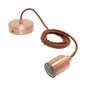 Suspension Douille E27 Lisse et Pavillon Métal Cuivre + Câble Textile Marron 2 Mètres