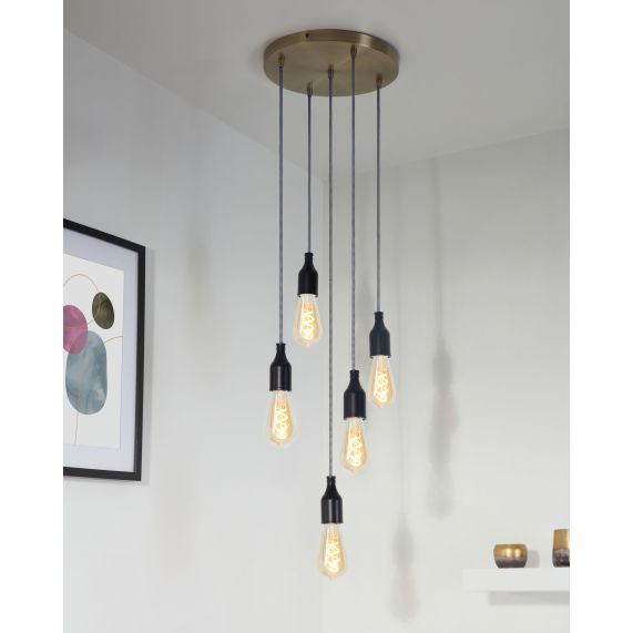 Plafonnier Acier D.300mm Laiton Brossé 5 sorties + Arrêts Pour Câbles D.6mm EAN 3125461875753