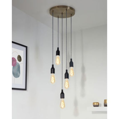 Plafonnier Acier D.300mm Laiton Brossé 5 sorties + Arrêts Pour Câbles D.6mm EAN 3125461875753