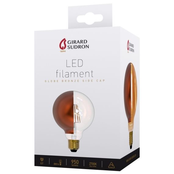 Globe D95 Filament LED Latéral Bronze 8W E27 2700K 950Lm Dim.