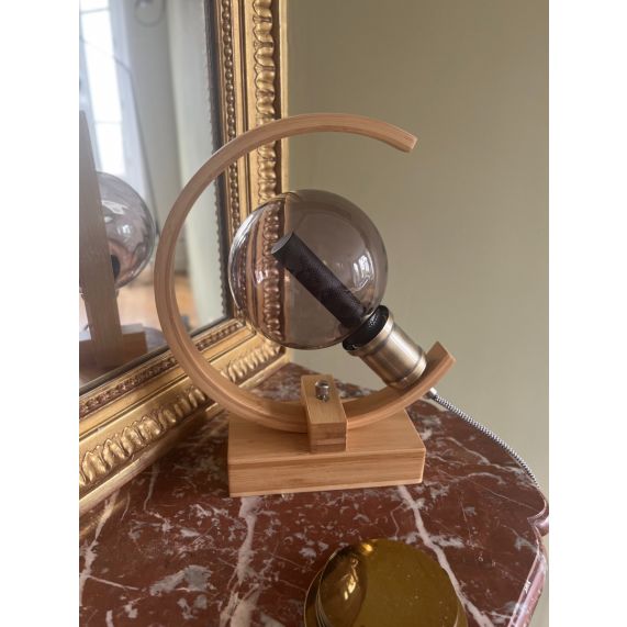 Support Bambou incurvé E27 25*10*31cm+cable textile 1,5m avec switch