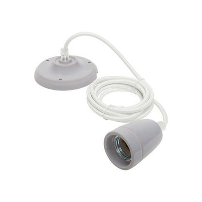Suspension Douille E27 et Pavillon Céramique Grise + Câble 2 Mètres Blanc