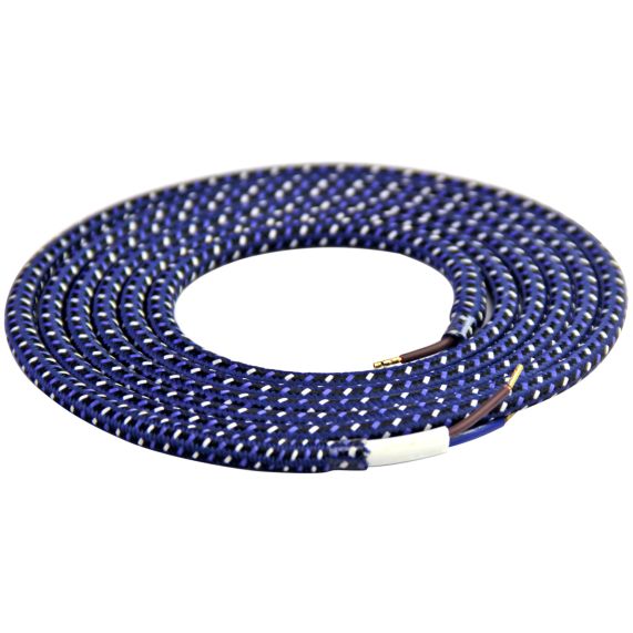 FS Câble Textile Rond 2x0,75mm2 Double Isolation Noir Bleu Blanc 2 Mètres