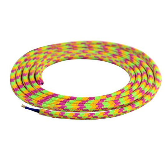 FS Câble Textile Rond 2x0,75mm2 Double Isolation Noir/Bleu/Vert/Rose 2 Mètres