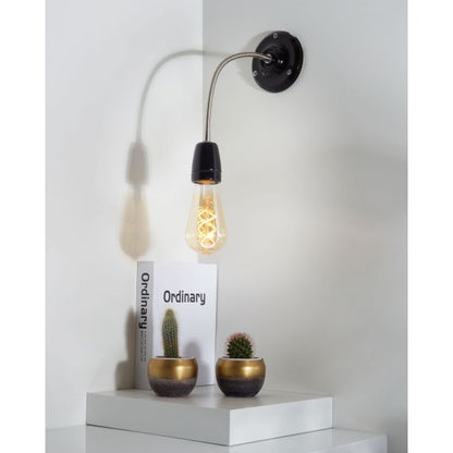 Applique Pavillon Et Douille E27 Céramique Noire + Flexible Chromé