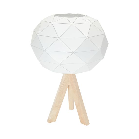 Lampe à poser E27 Max.60W abat-jour Blanc extérieur / intérieur - pieds Bois clair - cable PVC L.200cm avec inter. Blanc