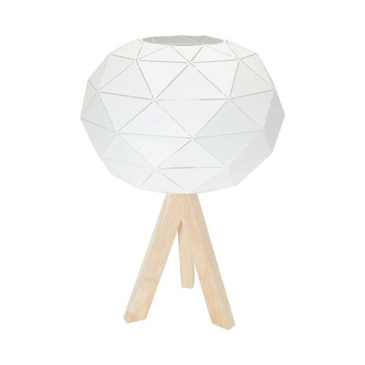 Lampe à poser E27 Max.60W abat-jour Blanc extérieur / intérieur - pieds Bois clair - cable PVC L.200cm avec inter. Blanc