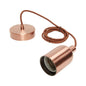 Suspension Douille E40 et Pavillon Métal Cuivre + Câble Textile Marron 2 Mètres