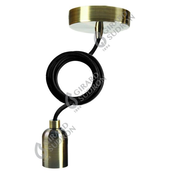 Suspension Douille Lisse E27 + Pavillon Métal Bronze +Câble Textile Noir L2M